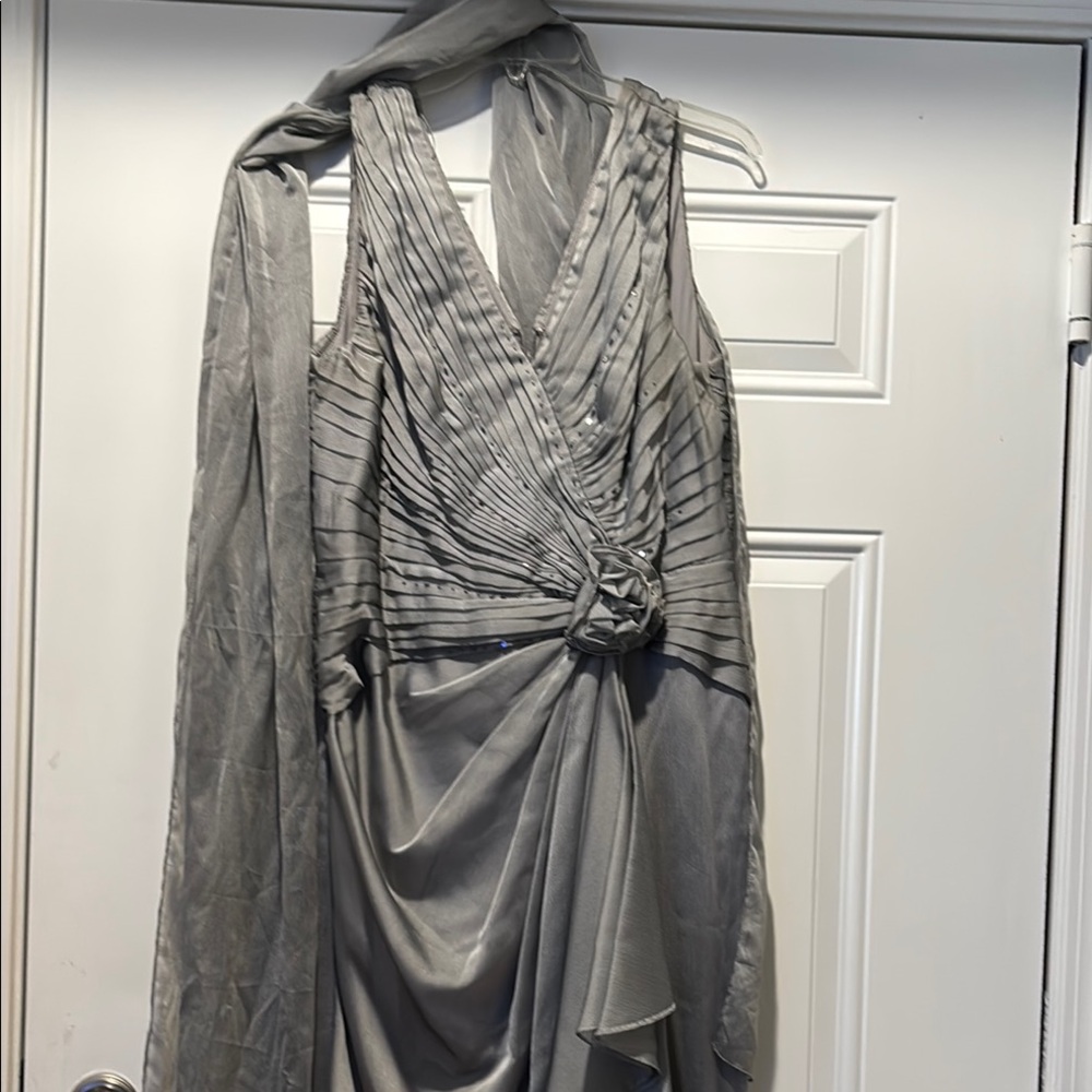 Silver Ruched Long Sleeve Halter Gown for Weddings